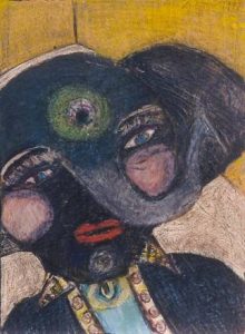 Anne Grgich :'Elephant Man' - 1997 Mixed Media on Wood, 14 x 10 ins