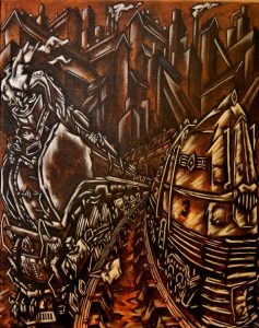 Bart Powers - 'Final Houses, 24 x 36 ins, oil on canvas