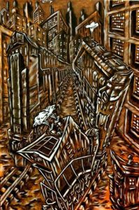 Bart Powers - 'Final City', 24 x 36 ins, oil on canvas