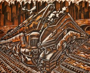 Bart Powers - 'Final Train Wreck', 24 x 36 ins, oil on canvas
