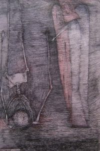 Nick Blinko - 'Death & Angel of Death', 8.5 x 5.75 ins, ink on paper