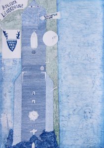 Nick Blinko - 'Asylum Lighthouse'  2014  ink on paper  16.5 x 11.5 ins