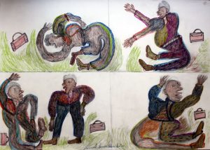 Manuel Bonifacio 'Assault on the Prime Minister' c.2013 crayon on paper 20 X 30 ins