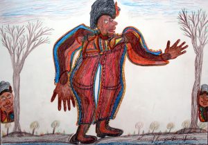 Manuel Bonifacio 'The King' c.2013 crayon on paper 20 X 30 ins