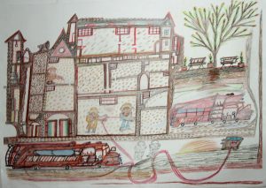 Manuel Bonifacio   'Fire Station'  2014   crayon  28 x 36 ins