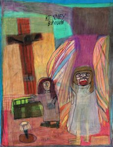 Kenneth Brown :'Crucifixion' c.1998 wax crayon, ink & pencil,  23 x 17 ins - Outsider Art