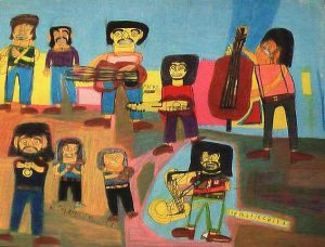 Kenneth Brown :'Jackson Five'  wax crayon, ink & pencil - Outsider Art