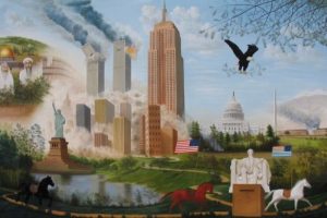 Wonshondro Buam :'Lest we forget 911' - 2004, oil on canvas, 60 x 75 ins