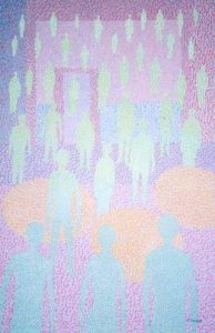 Rosemary Carson :'The patients spirits on the move in the Guraynten Unit',2002, Oil on board, 24 x 36 ins