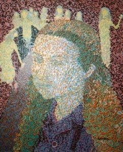 Rosemary Carson :'Self Portrait with Spirits' - Oil on board, 24 x 19 ins