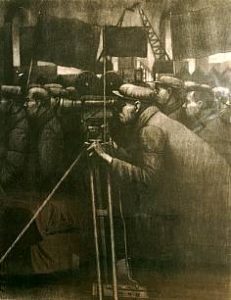 Ken Currie  'Euro KIno Eye International' 1981  charcoal  55 x 50 ins