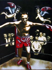 Gary Dobry:'The Angels Wanna Wear My Red Shoes', 30 X 40 ins, acrylic on canvas, 2014