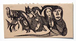 Kianoosh Ghadi: 'Untitled' 2013  ink on card  7.5 x 14.5 ins - Outsider Art