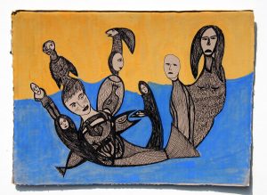 Kianoosh Ghadi: 'Untitled'  c.2013   ink & poster paint on card  10 x 14 ins