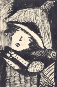 Madge Gill -  'Unititled' c.1940  ink on postcard - outsider art