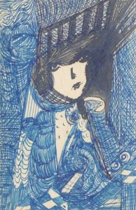 Madge Gill -  'Unititled' c.1940  ink on postcard - outsider art