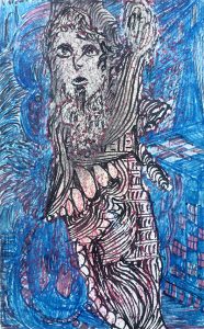 Madge Gill c.1940 mixed media on postcard - outsider art