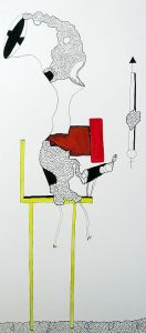 Adam Grippo :'Untitled' 2013, ink, gouche &  oil, 30 x 14 in