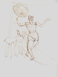 George Grosz - 'Tightrope Walker'  c.1915  sepia ink on paper  11 x 9 ins