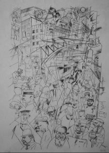George Grosz - 'Friedrichstrasse' 1918 offset litho 14 x 10 ins signed. From 'Ecce Homo'