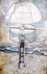 William A. Hall :'Untitled' 2015  pencil & crayon  17 x 11 ins  From his 'Invention Series'