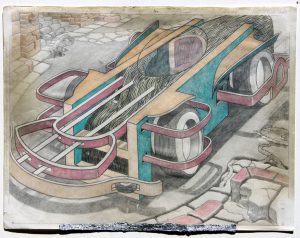 William A. Hall : 'Untitled' 2012  pencil and crayon on found paper  11 x 14 ins  Reproduced 'The Visionary Art of William A Hall', Colin Rhodes, 2016