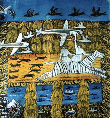 Pavel Leonov :'Russian Travelers in Africa' - 106 x 103 cm