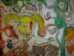 Alex Marshall :'Blood Shot' - 11 x 14 ins- Outsider Art