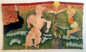 Monika Maurer-Morgenstern :  'Familie Auf Spiekeroog'  2009  mixed media on paper  15 x 9 ins