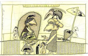 Huub Niessen 'Talking about Freedom' ink on paper, 16 x 26 cm