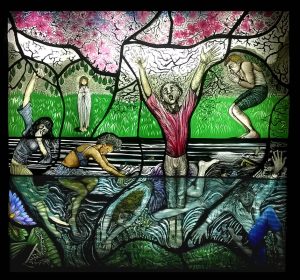 Pinkie Maclure:'The River' 2017, Stained Glass, 25 x 23 ins