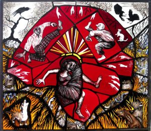 Pinkie Maclure: 'Landfill Tantrum' 2013, Stained Glass, 23 x 21 ins