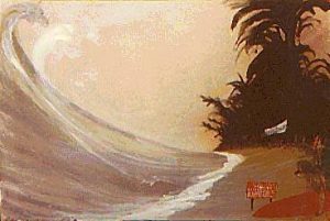 Ralph Steadman: 'Hazardous Surf' - watercolour, gouache & ink, 22 X 30 ins