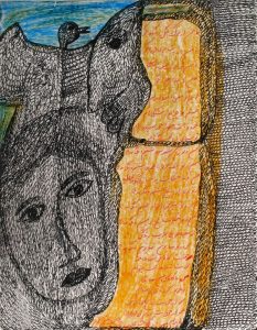 Mehrdad Rashidi :'Untitled'  ink on advertising card  11 x 8.5 ins