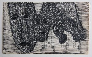 Mehrdad Rashidi :'Untitled' 2015  ink on found paper  3.5 x 6 ins