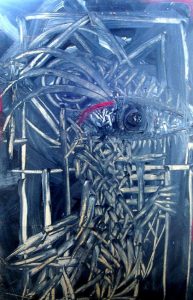 Jim Robb :'Jailbird' - lauan panel,  32 x 48 ins - Outsider Art