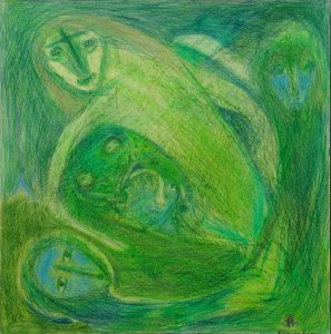 Richard Smith :'Untitled' crayon & wax crayon 19 x 19.5 ins