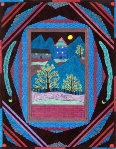 Dwight Ruby :'Untitled' coloured inks 14 x 11 ins - Outsider Art