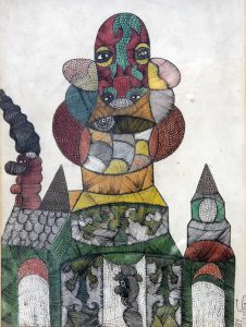 Scottie Wilson - 'Untitled' c.1941 ink & crayon 15 x 11 ins