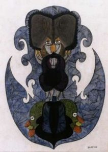 Scottie Wilson :'Untitled' - c.1946, watercolour + ink, 16.5 x 11 ins