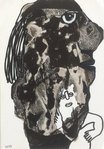 Gerard Sendrey: mixed media on card c.1995. approx 8.5 x 4.5 in