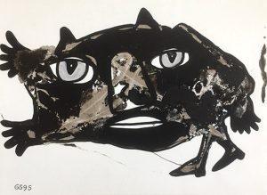 Gerard Sendrey: mixed media on card c.1995. approx 8.5 x 4.5 in