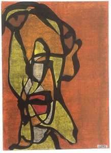 Gerard Sendrey: mixed media on card c.1995. approx 8.5 x 4.5 in