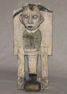 Stroff Denis : 'Ready to roll'  2011 Wood papier-mâché dyed cotton mixed media acryl paint 37 x 16 x 12 cm