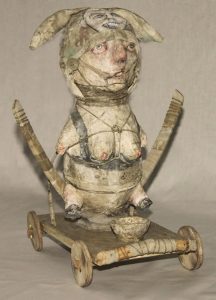 Stroff Denis :'Mother warrior' 2010  Wood mesh wire papier-mâché cotton cloth kapok acryl paint mixed media 36,5 x 28 x 29 cm