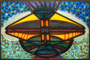 Ionel Talpazan  'UFO in Art' 2002 mixed media on board 20 x 30 ins
