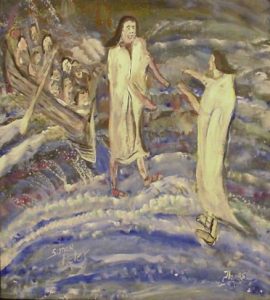 William Thomas Thompson :'Peter walking on water' - 36 x 36