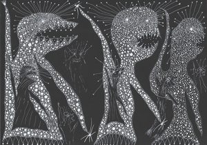 David Tibet - 'The Hobyahs Creep, Creep, Creeping… Run,Run, Running... Skip, Skip, Skipping… III' (white ink on black paper) 21.0 x 29.7cm,  8.27 x 11.69 inches