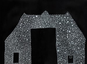 David Tibet - 'Red House Is Red Barn' (white ink on black paper) 29.7 x 42.0cm, 11.69 x 16.53 inches
