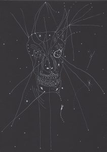 David Tibet - 'Pazūzu Is ClownTown' (white ink on black paper) 21.0 x 29.7cm,  8.27 x 11.69 inches